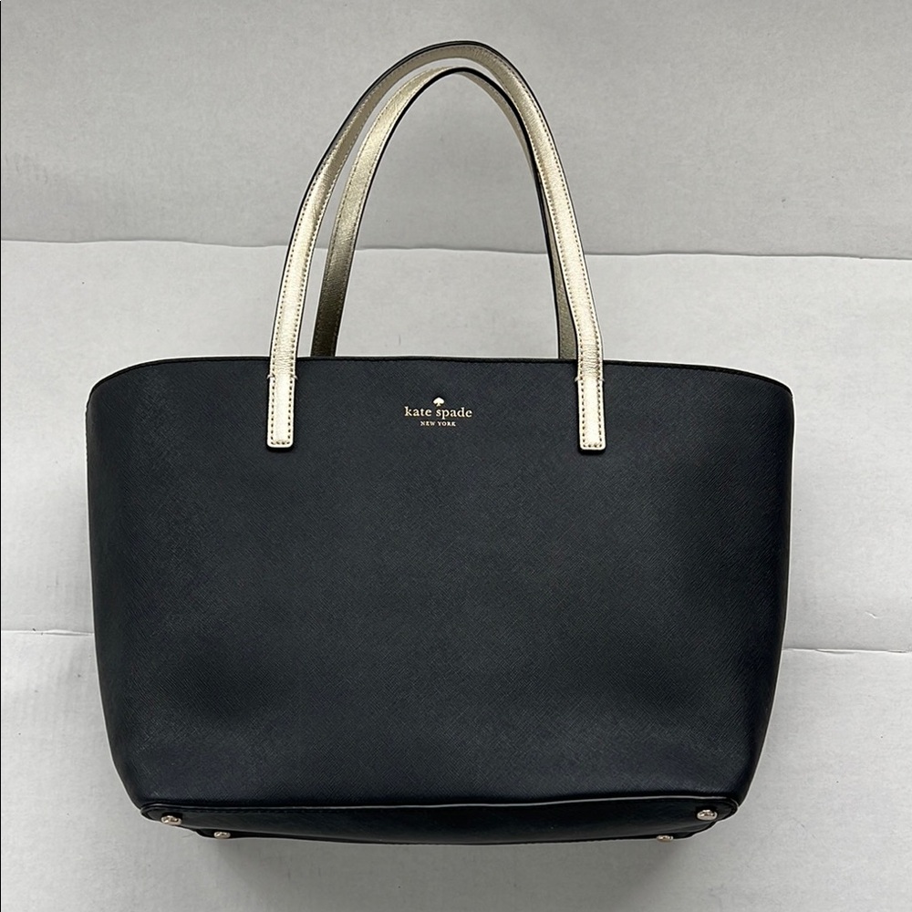 Kate Spade Zip Black Saffiano Pebbled leather w dot interior.